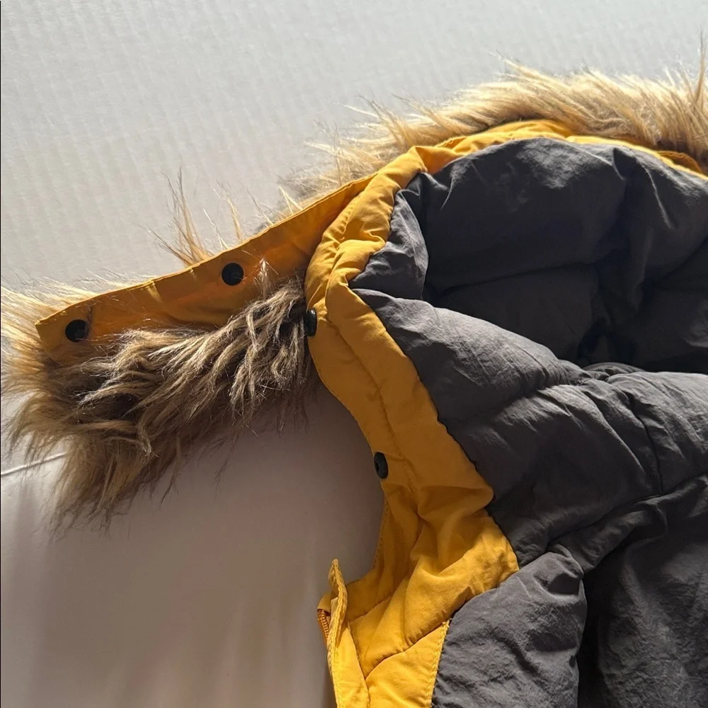 Zara Kids Yellow Puffer Jacket with Faux Fur Hood